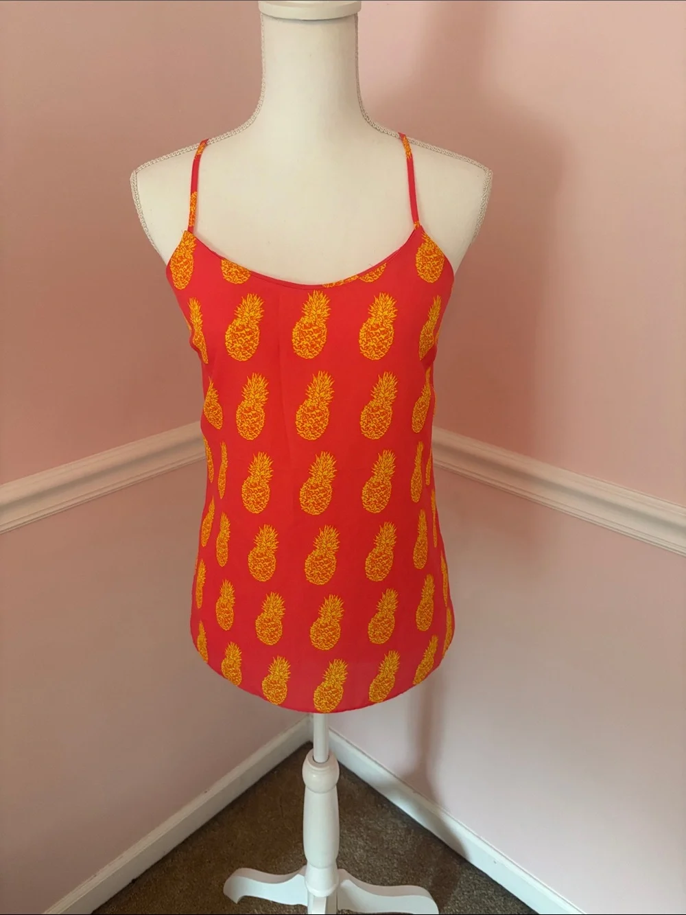J. Crew Red Pineapple Print Silk Camisole